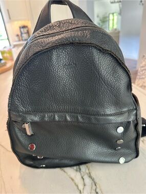 Hammitt Black Pebbled Leather Shane Backpack with Chrome Details